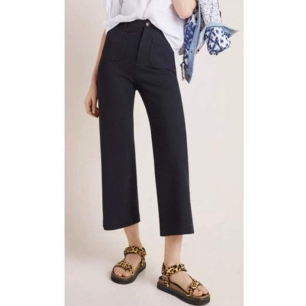 Anthropologie Courtney high rise wide leg pants trousers black cropped chino